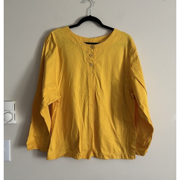 Gene Ewing Bis Tops - Vintage Gene Ewing Bis Bis Womens SMALL‎ Top Yellow Cotton Denim Lagenlook